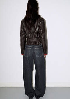 Crop leather trench coat with belt — Chocolate 10