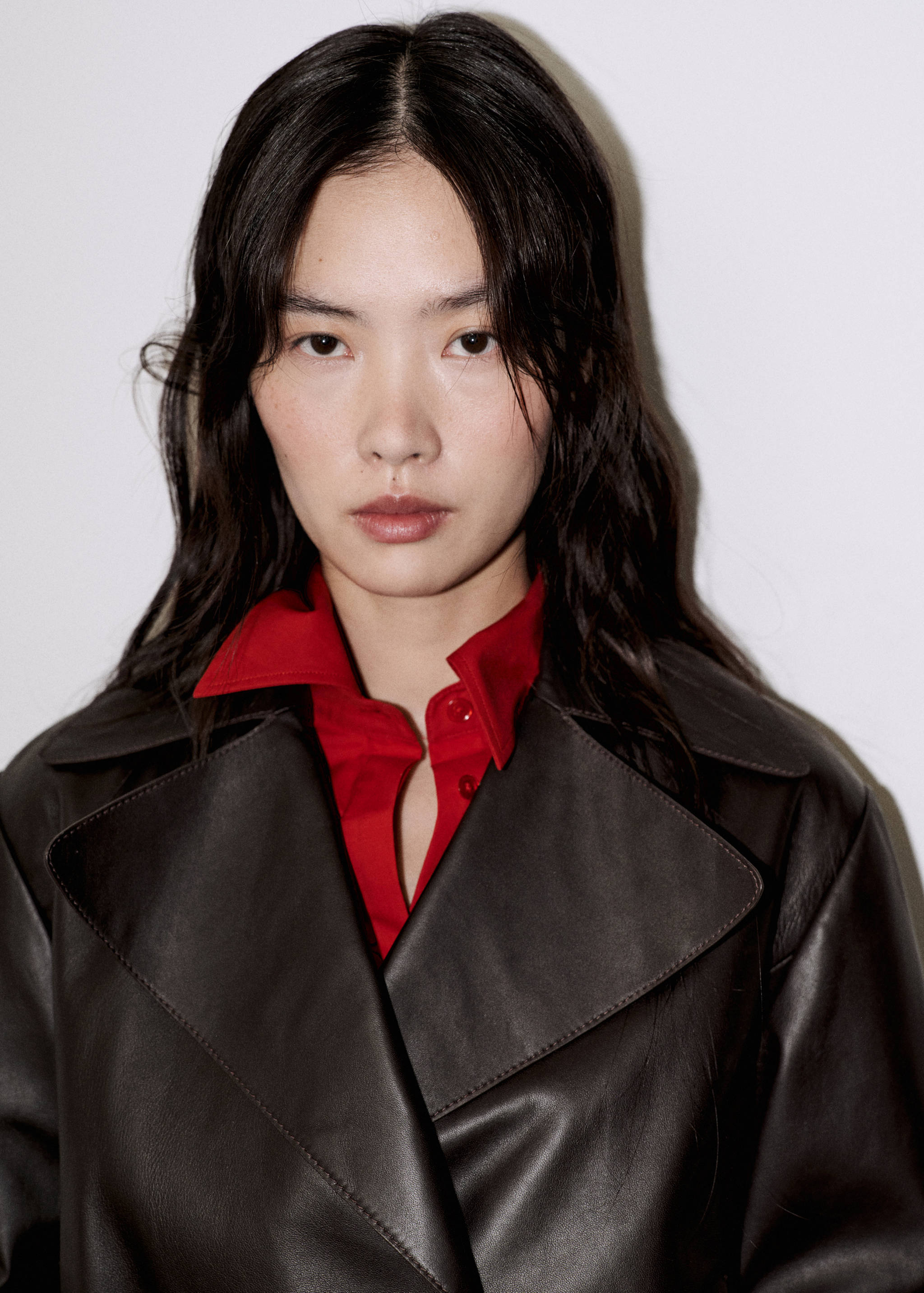 Crop leather trench coat with belt - Details of the article 1