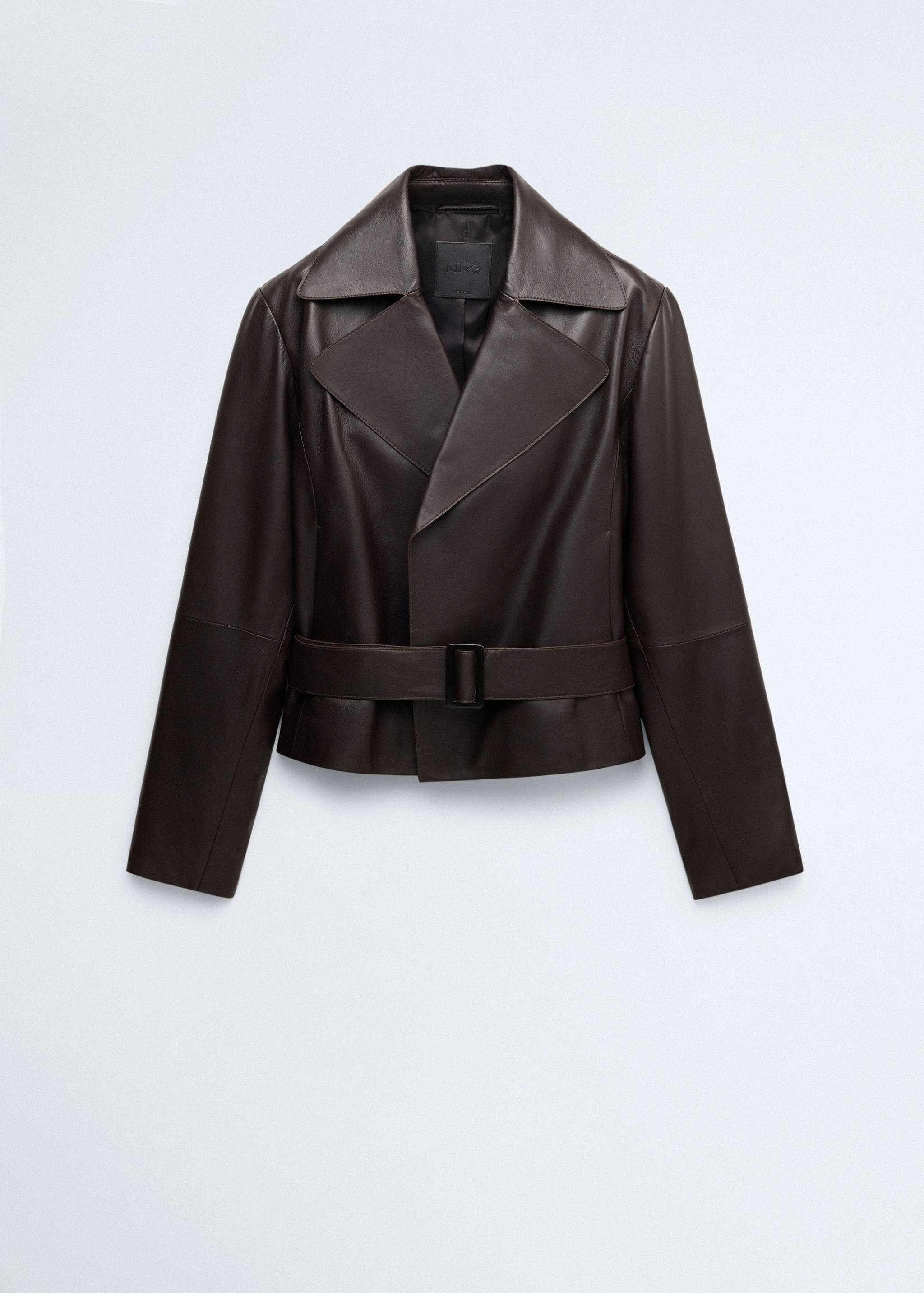 Cropped leather trench coat with belt - Article without model