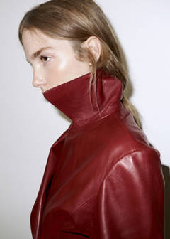 Crop leather trench coat with belt — Wine 4