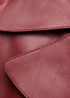 Crop leather trench coat with belt — Wine 7