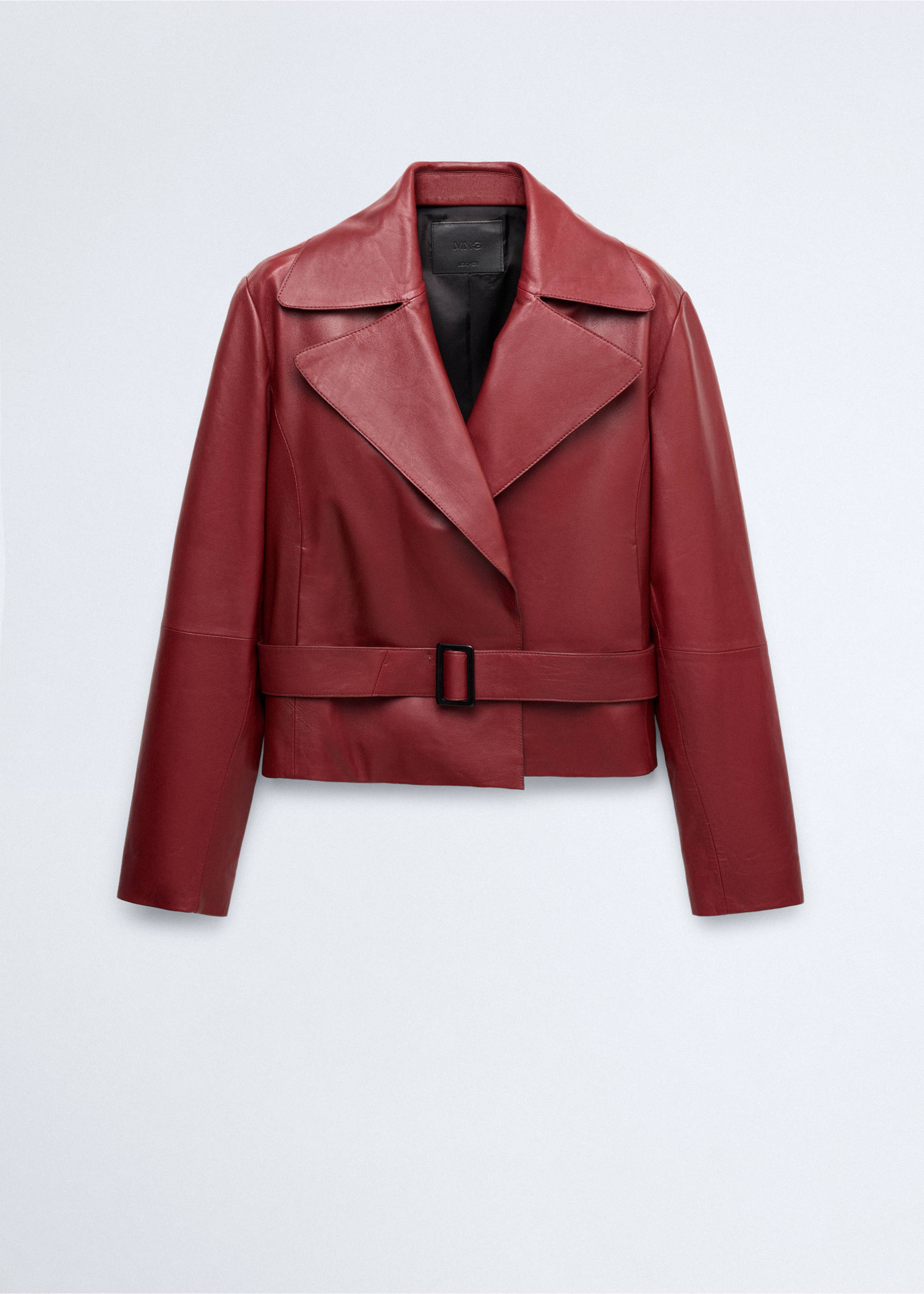 Cropped leather trench coat with belt - Article without model, Wine. Ref: 37076347-00.