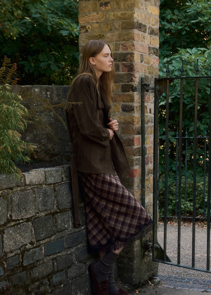 Suede jacket with belt — Khaki