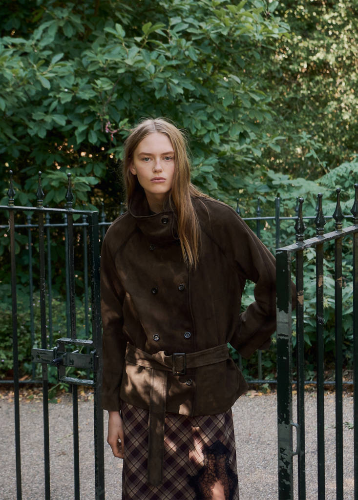 Suede jacket with belt — Khaki