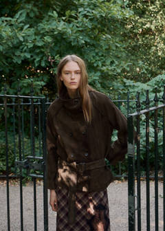 Suede jacket with belt — Khaki 1