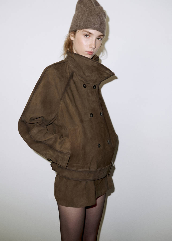 Suede jacket with belt — Khaki