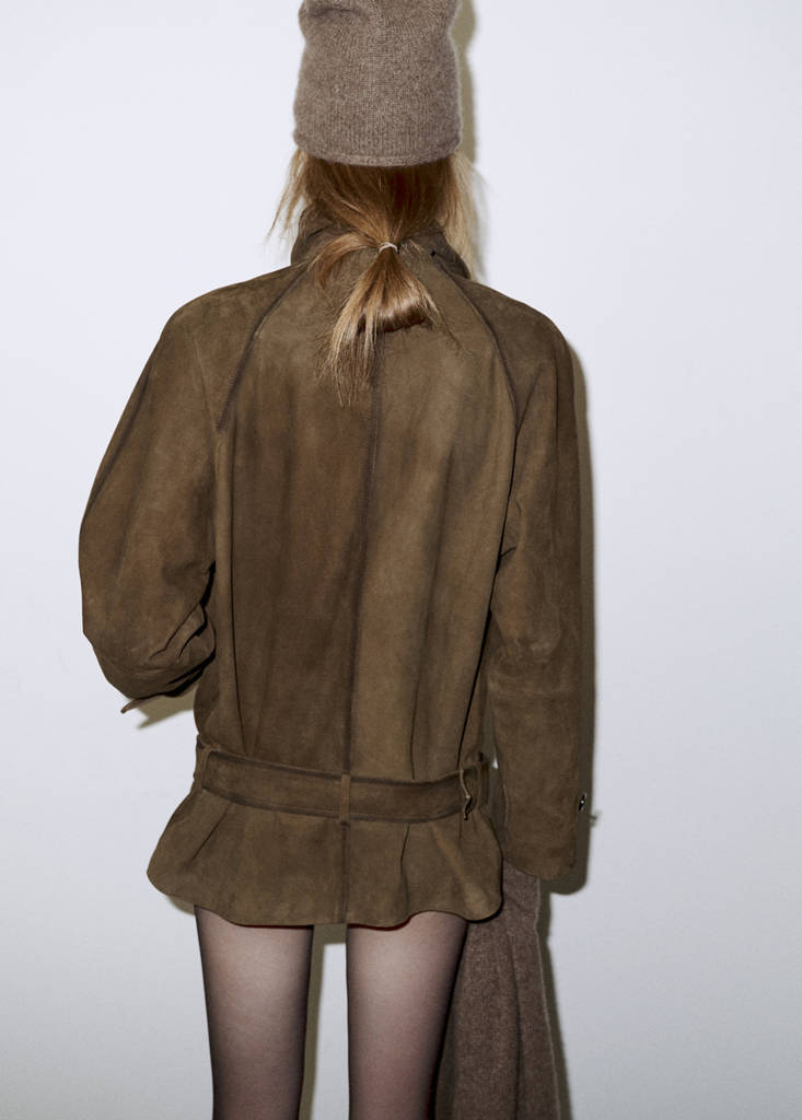 Suede jacket with belt — Khaki