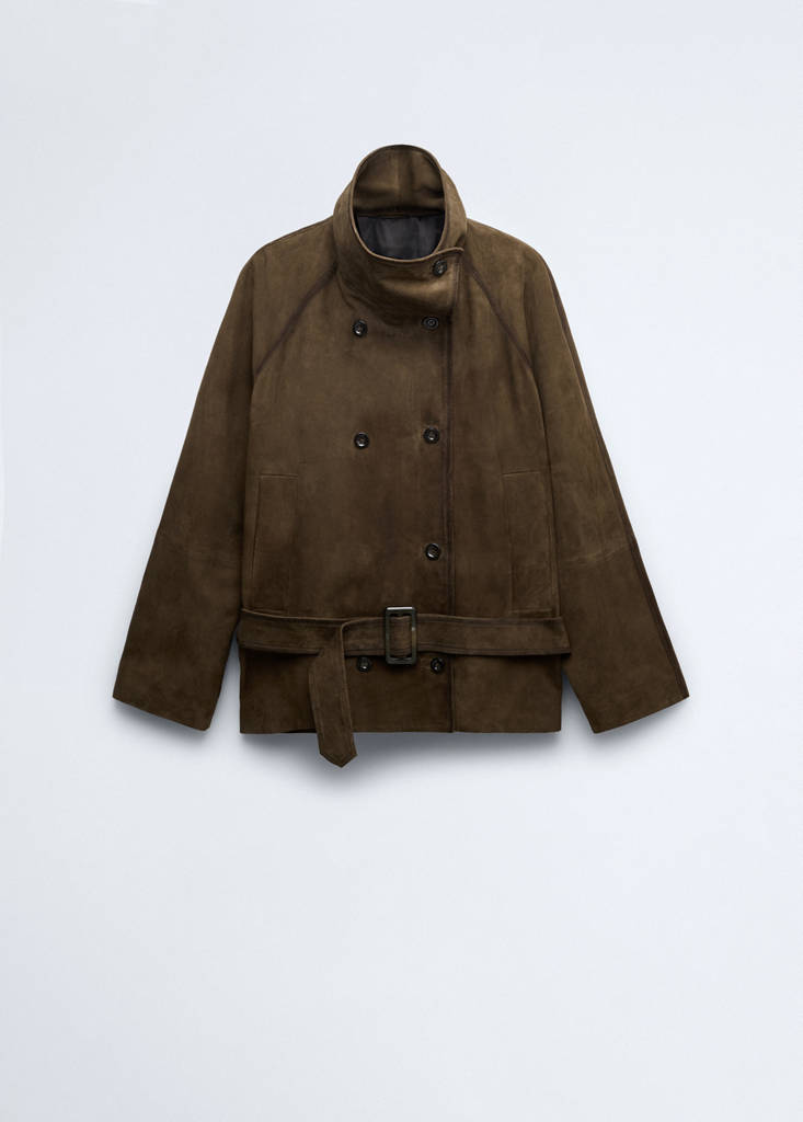 Suede jacket with belt — Khaki