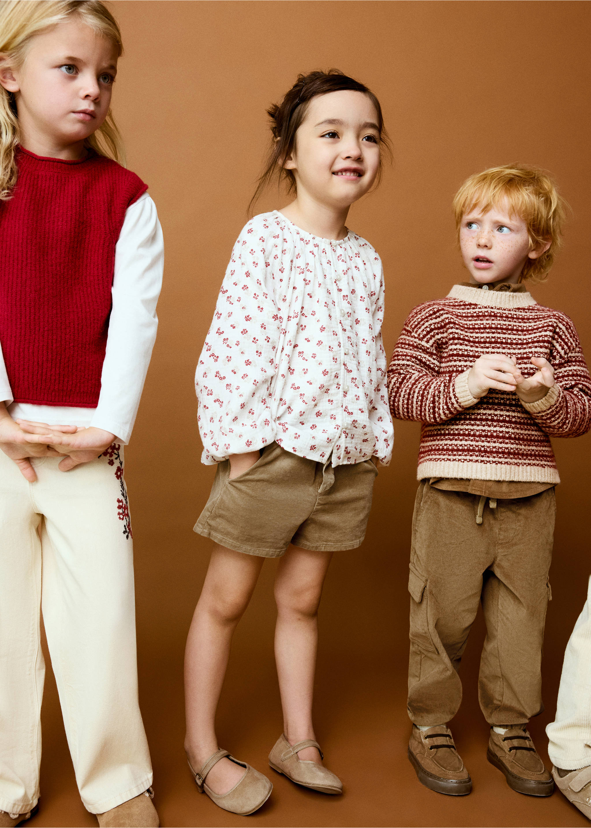 Corduroy shorts with a tie waist - General plane, Medium Brown. Ref: 37076350-00.