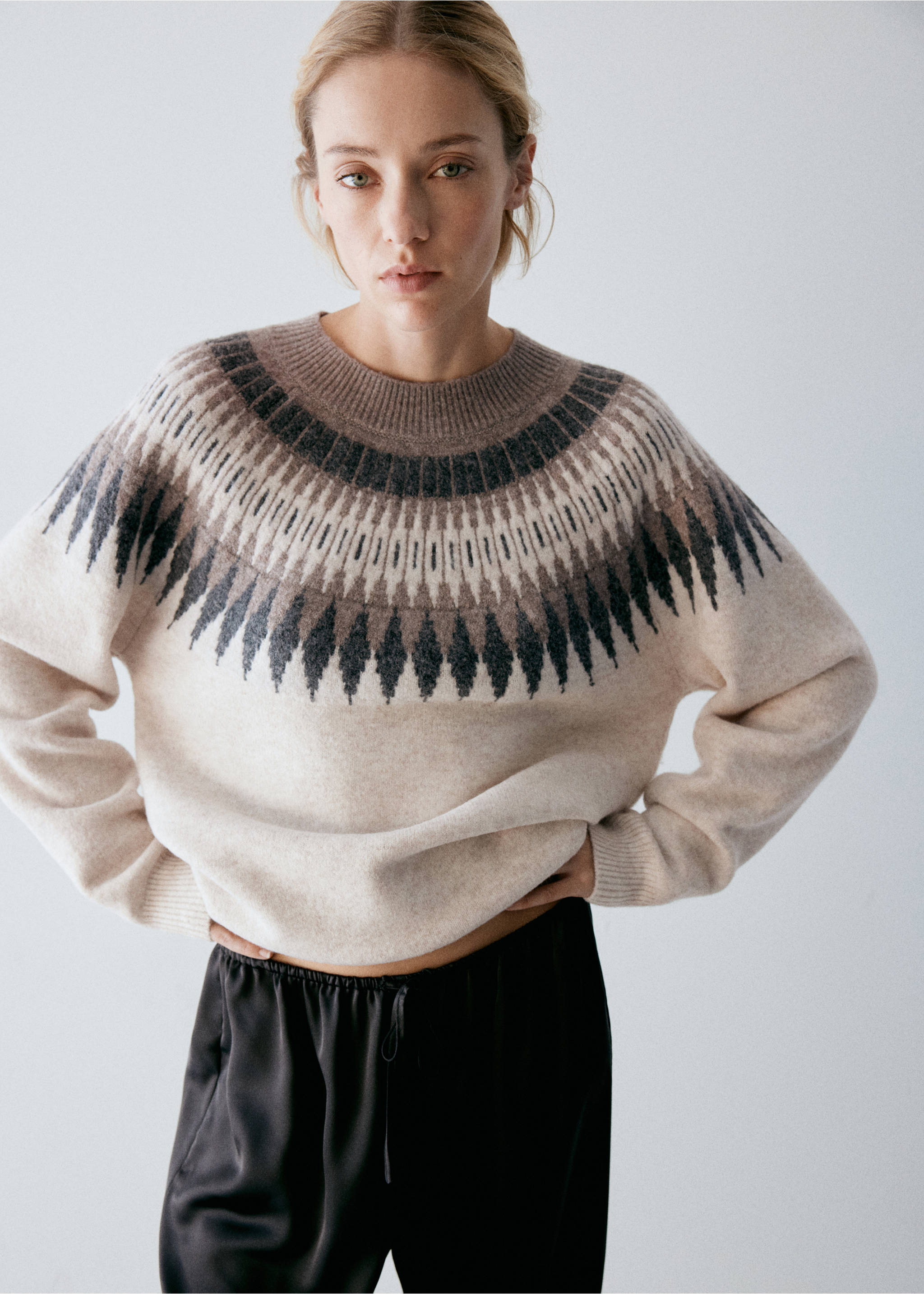 Jersey pyjama knit round neck - Medium plane, Medium Brown. Ref: 37076353-00.