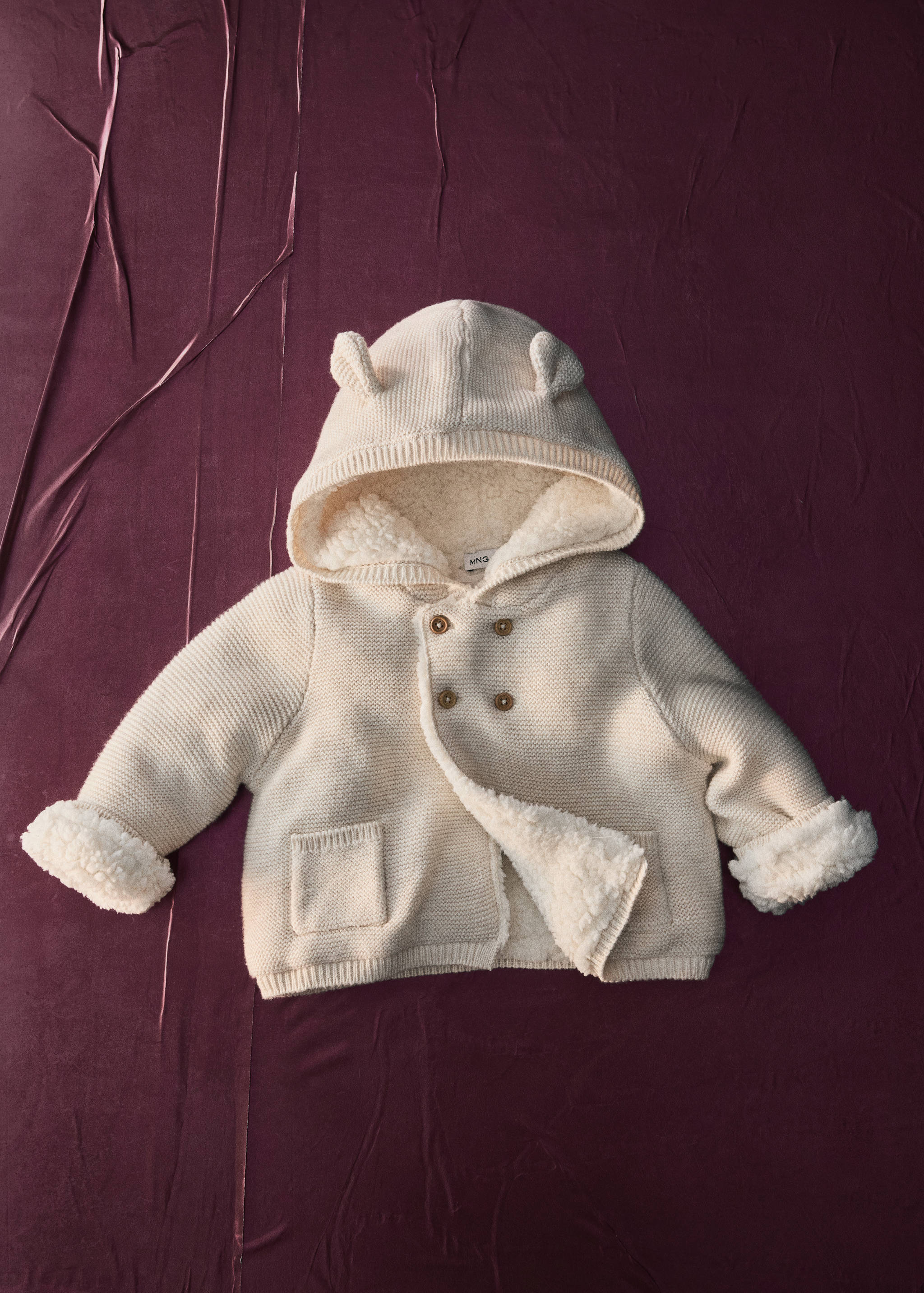 Knitted cardigan with hood and sherpa lining - Details of the article 5