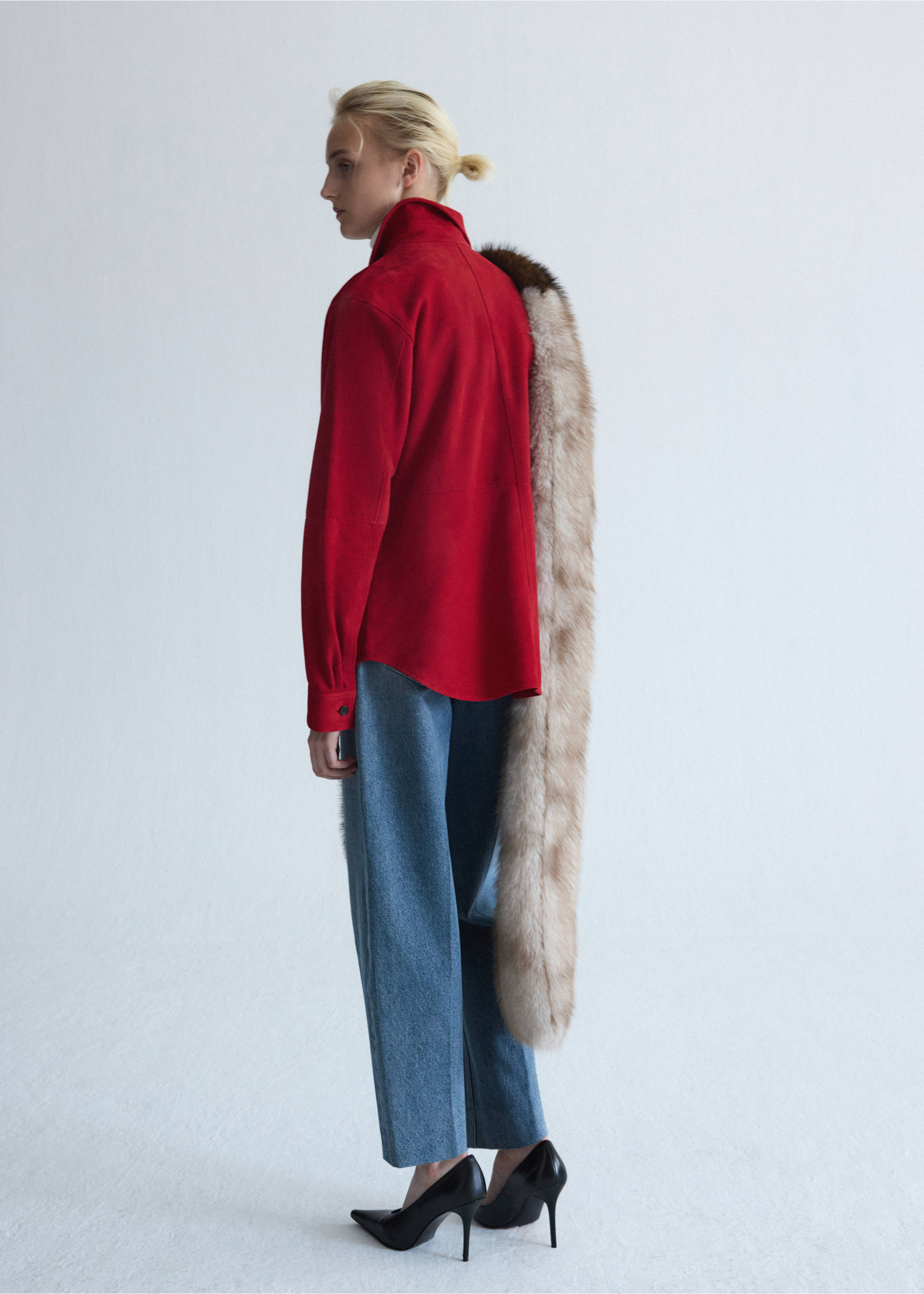 Oversized suede shirt - Reverse of the article, Red. Ref: 37076356-01.