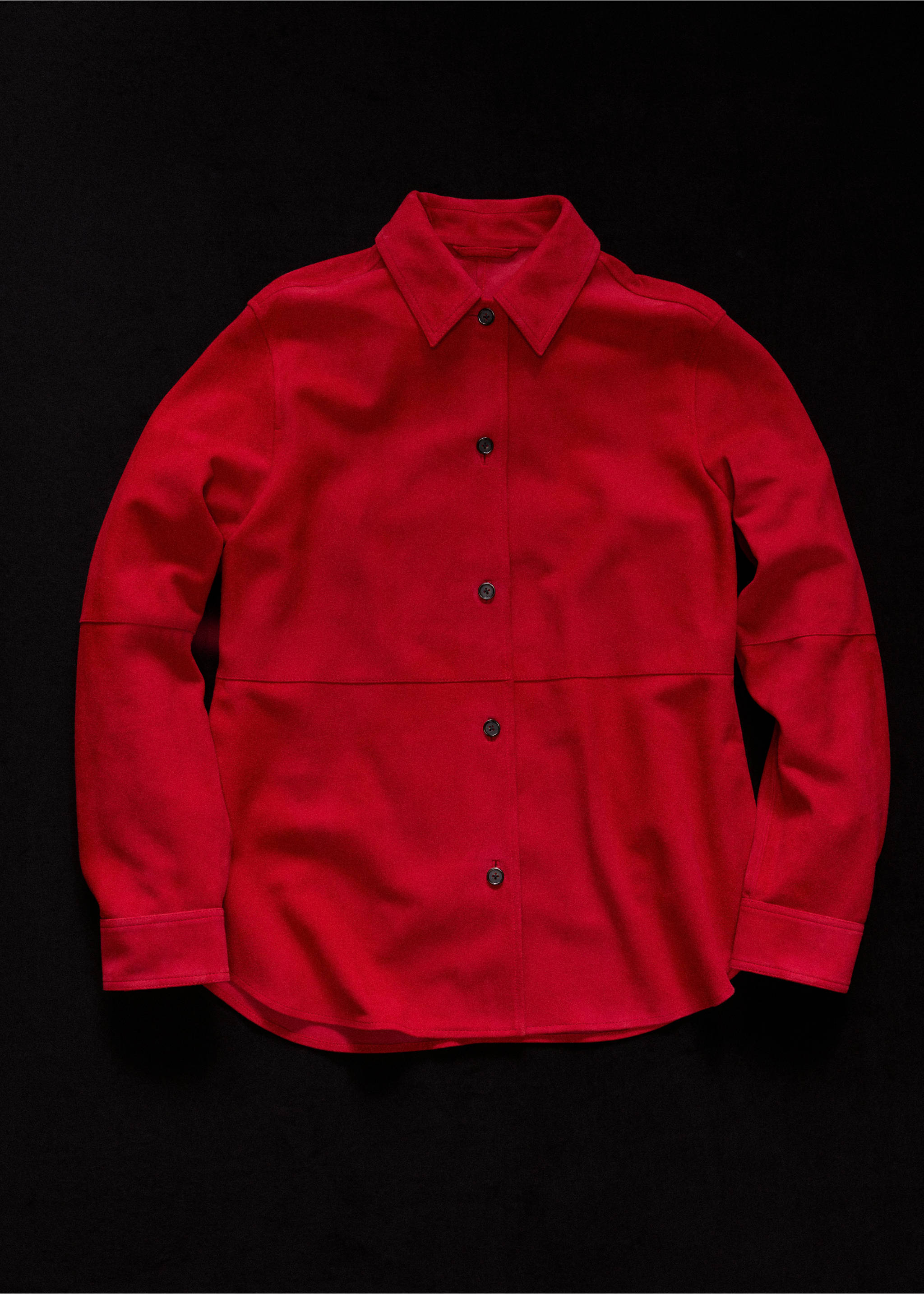 Oversized suede shirt - Details of the article 2, Red. Ref: 37076356-01.