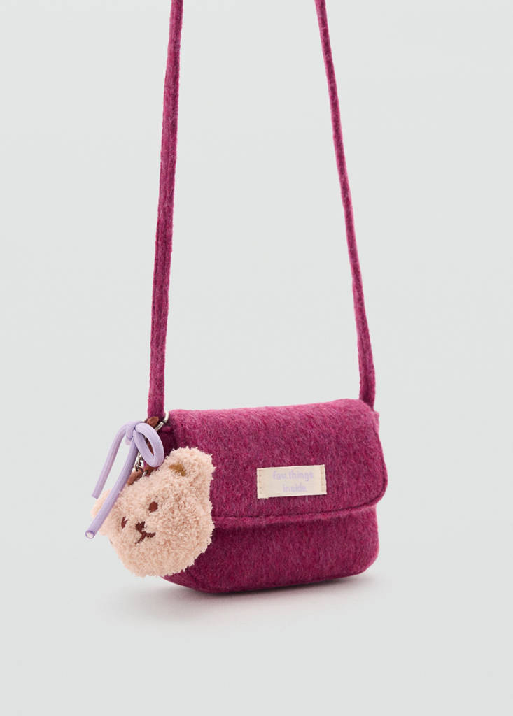 Faux fur crossbody bag with hanging teddy charm — Purple