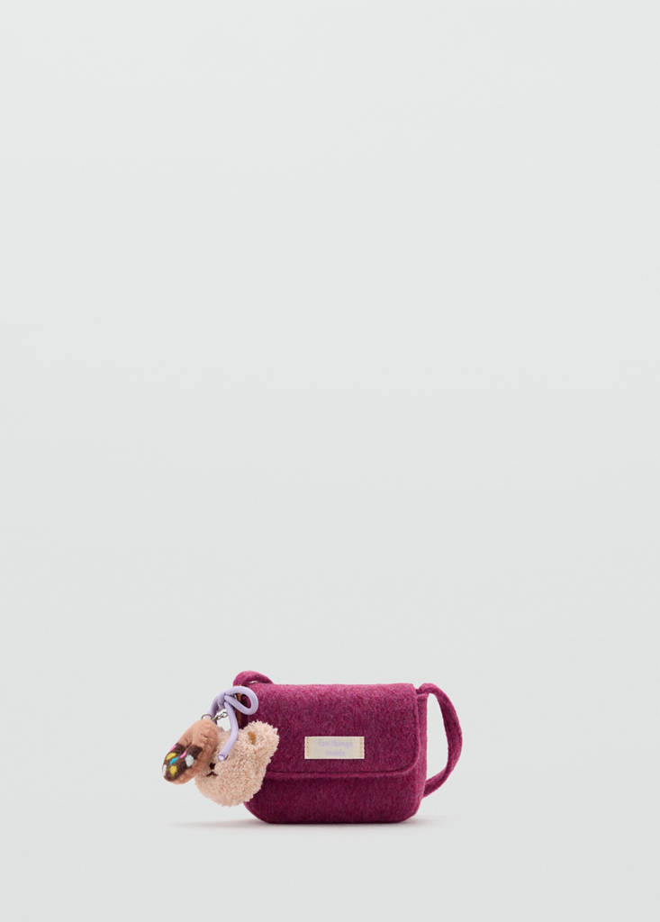 Faux fur crossbody bag with hanging teddy charm — Purple