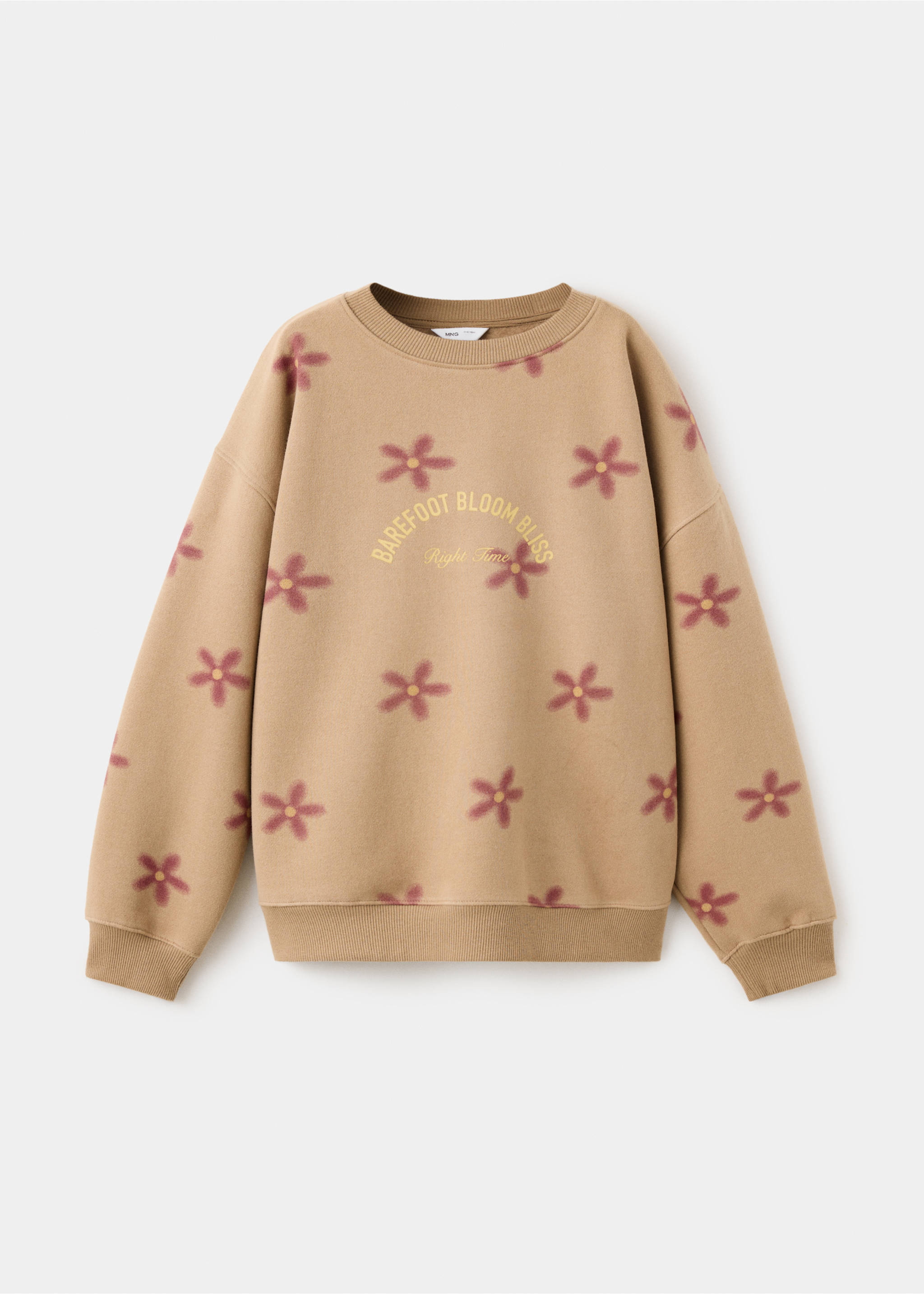 Sweatshirt with floral print detail - Article without model, Brown. Ref: 37076367-00.