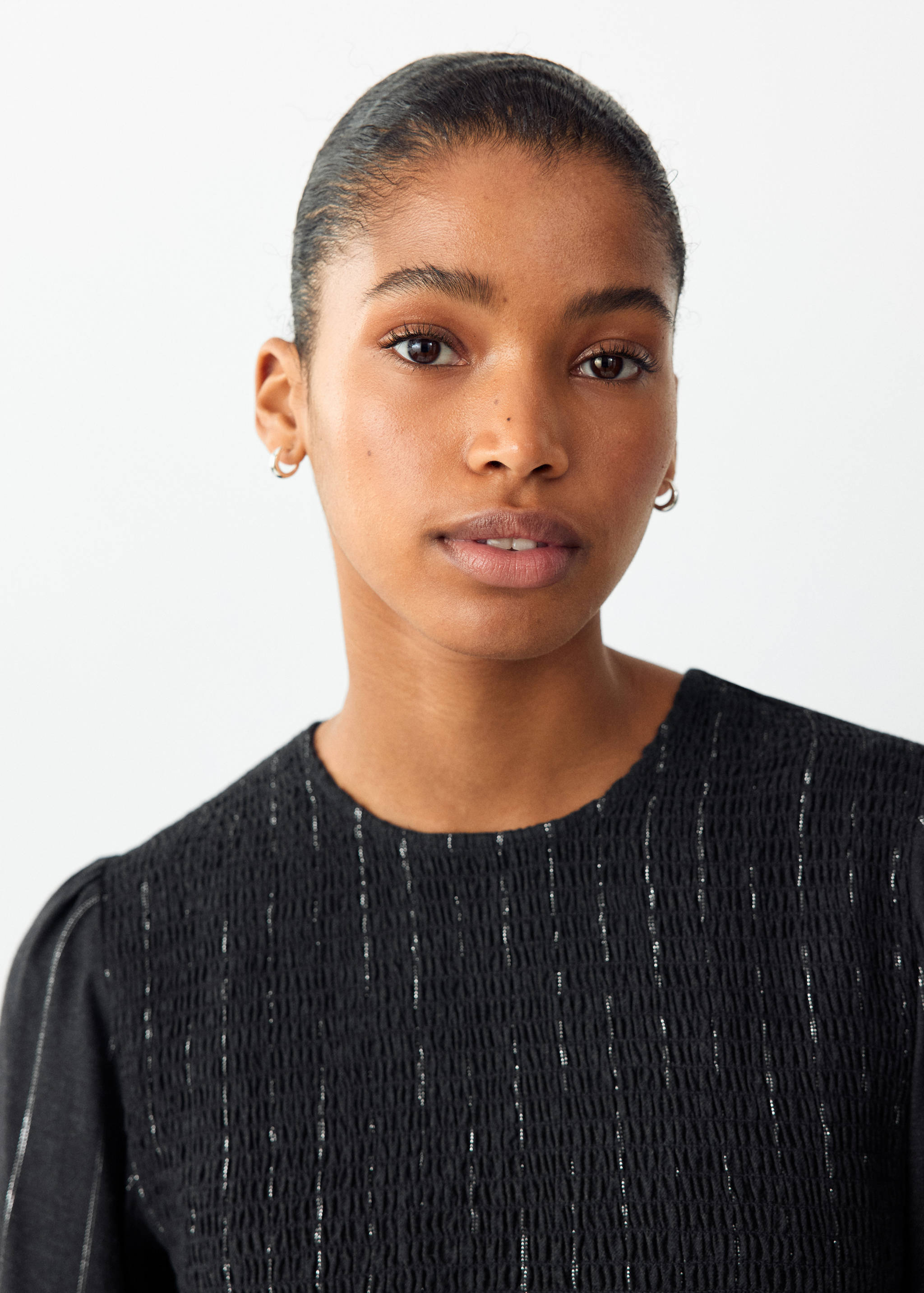 Blouse à motif nid d'abeille en fil métallisé - Détail de l'article 1