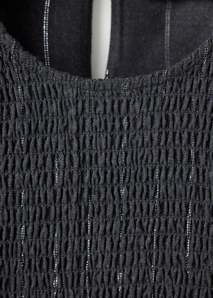 Metallic-thread smocked blouse — Charcoal