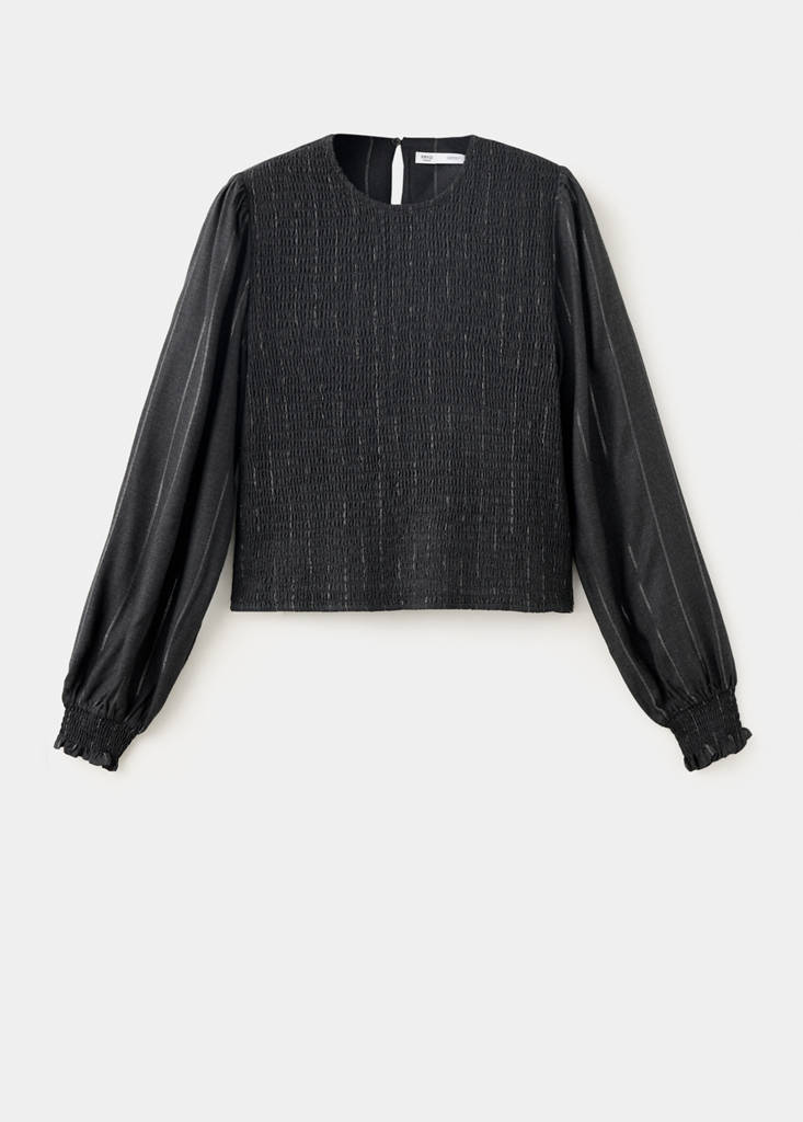 Metallic-thread smocked blouse — Charcoal