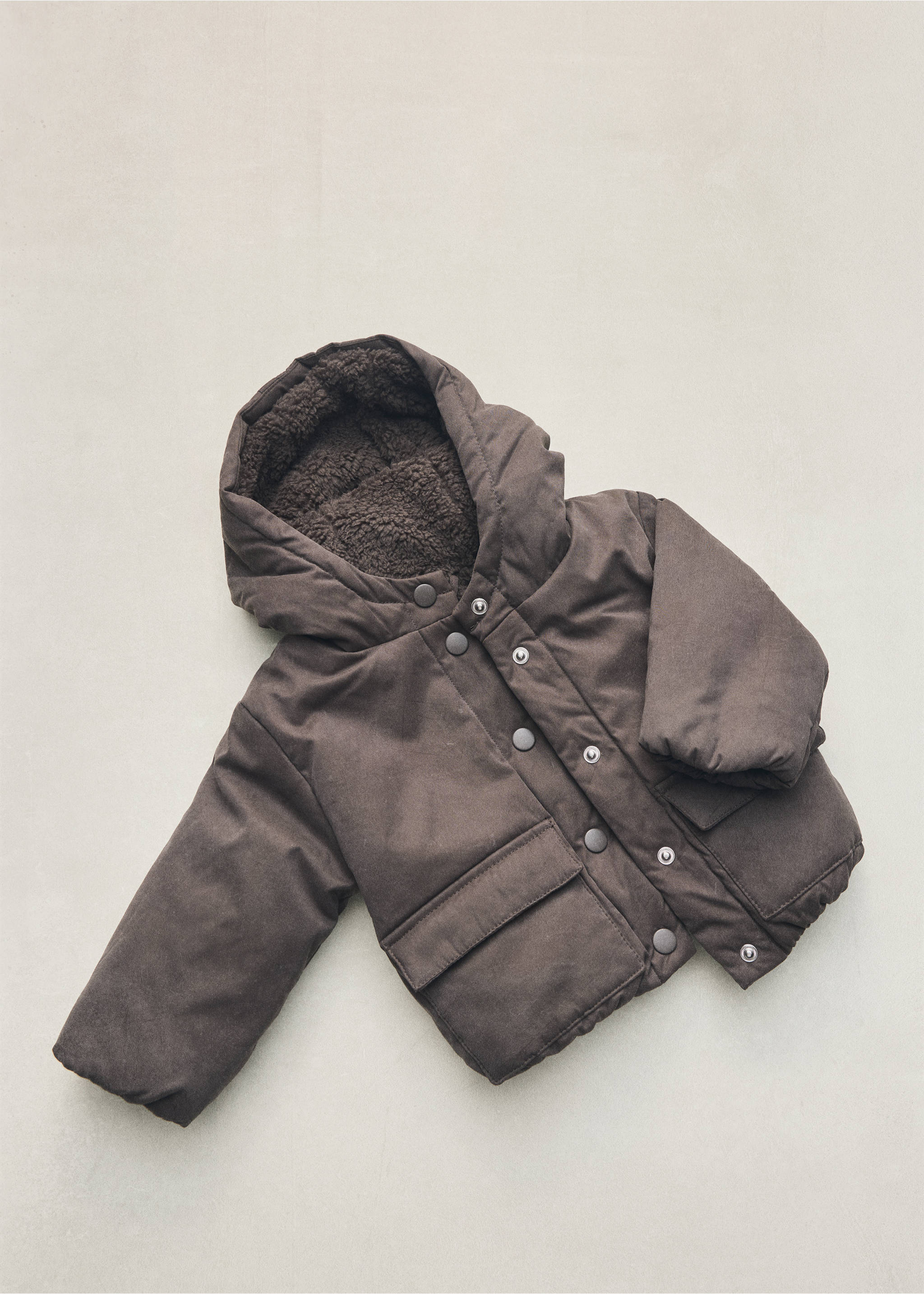 Padded coat with fur lining - Details of the article 5, Chocolate. Ref: 37076721-00.