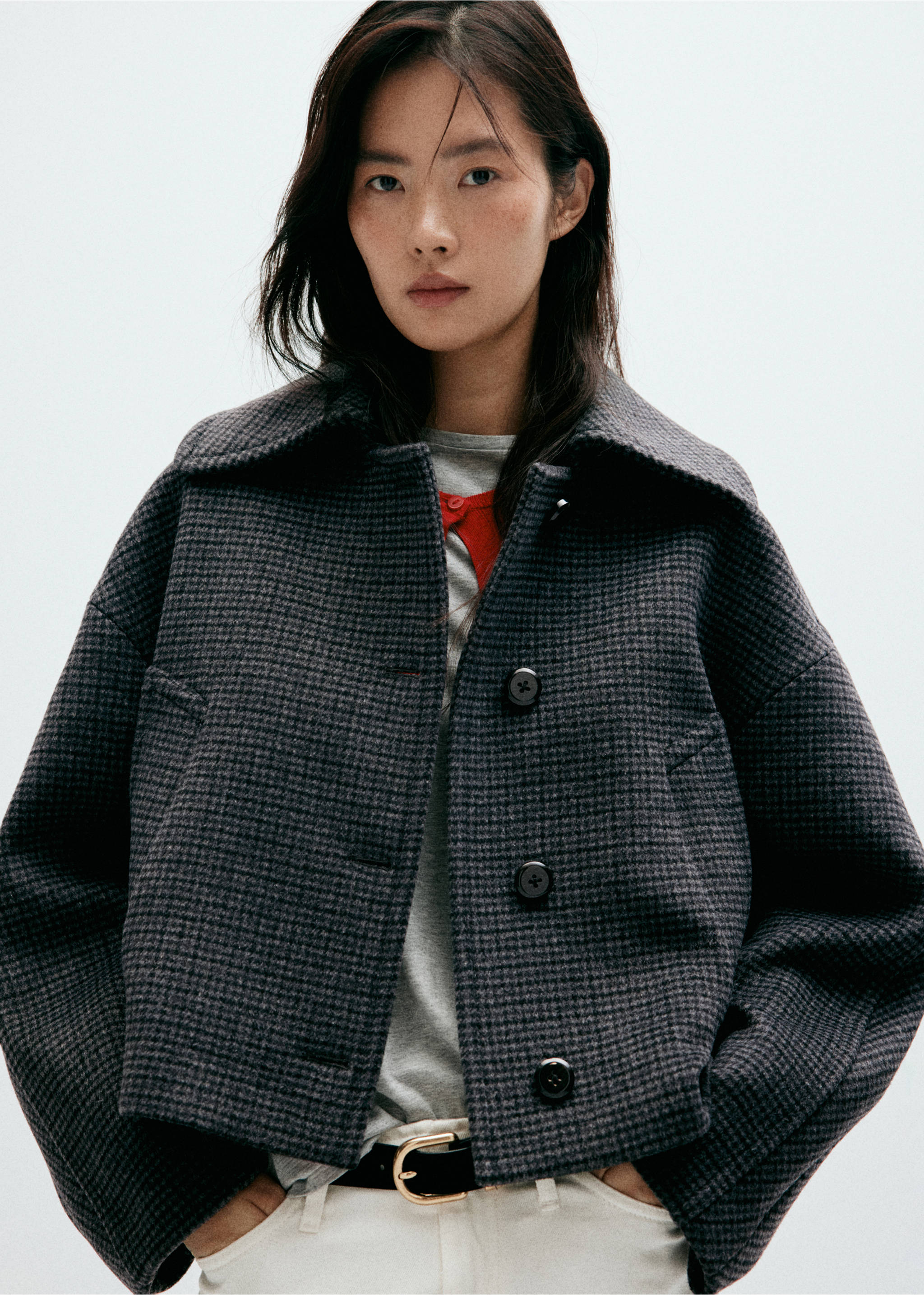 Veste laine pied-de-poule - Plan moyen, Bleu marine. Ref: 37076726-00.