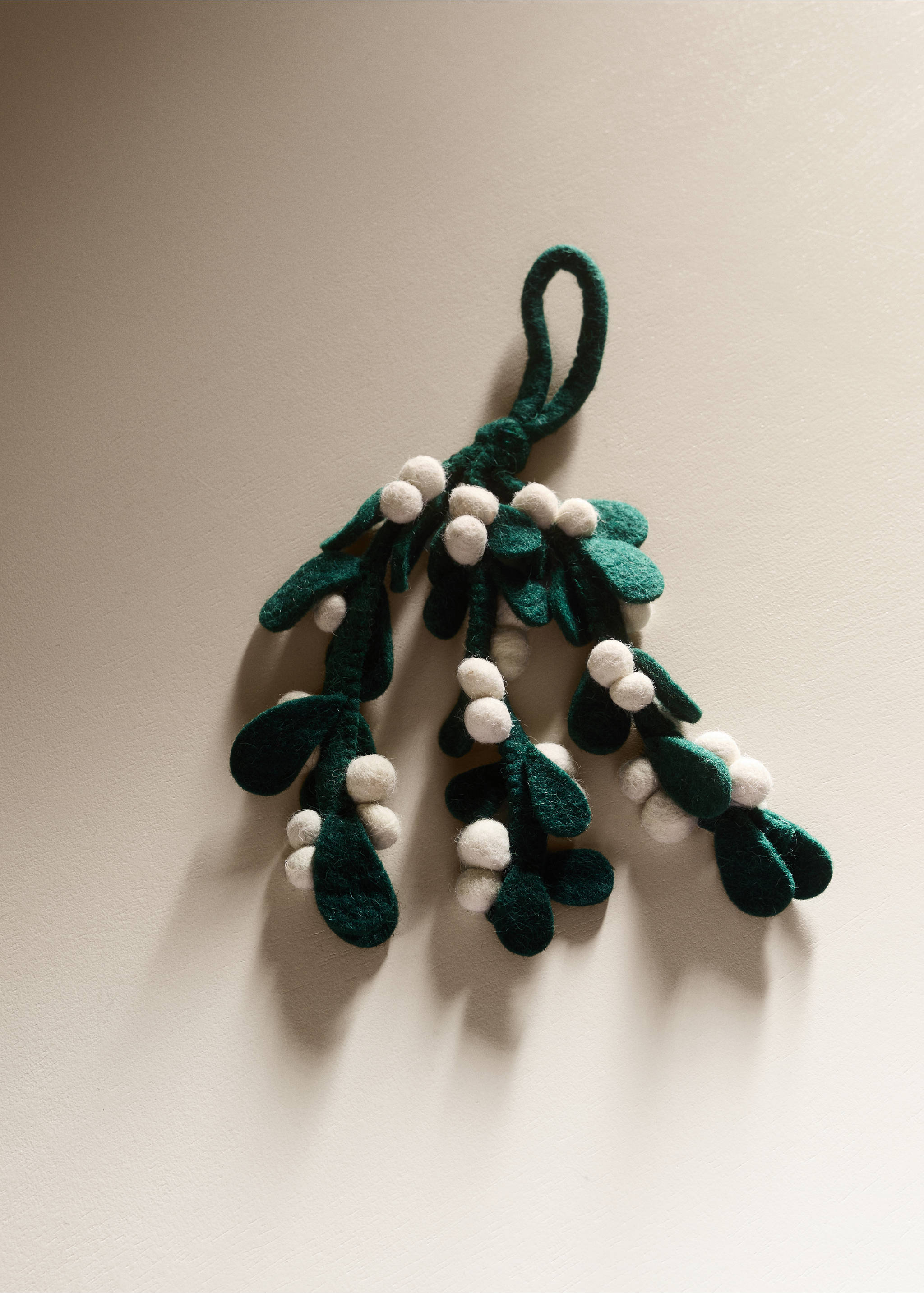 Dark green felt mistletoe Christmas decoration with white felt berry clusters., Green. Ref: 37076728-00.