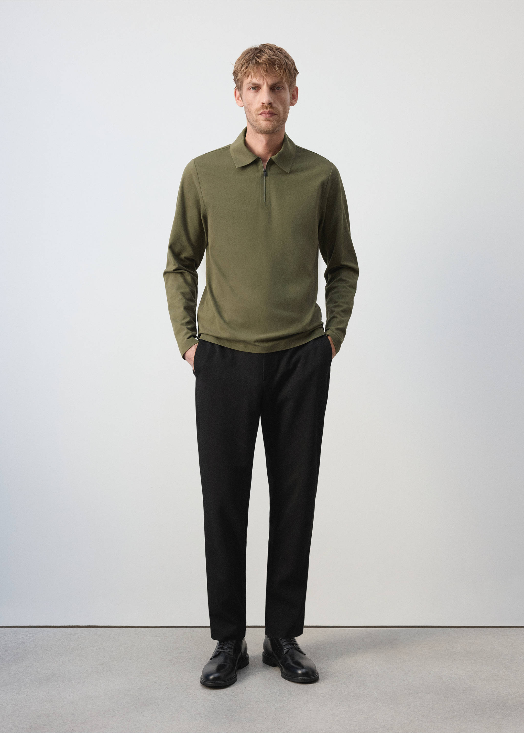 Regular fit zip polo shirt with Thermolite® - General plane, Khaki. Ref: 37076730-00.