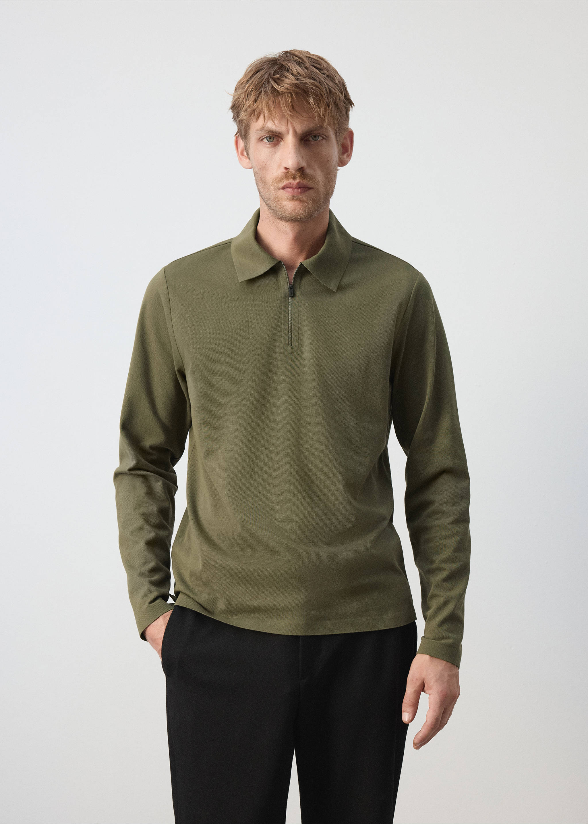 Regular fit zip polo shirt with Thermolite® - Medium plane, Khaki. Ref: 37076730-00.
