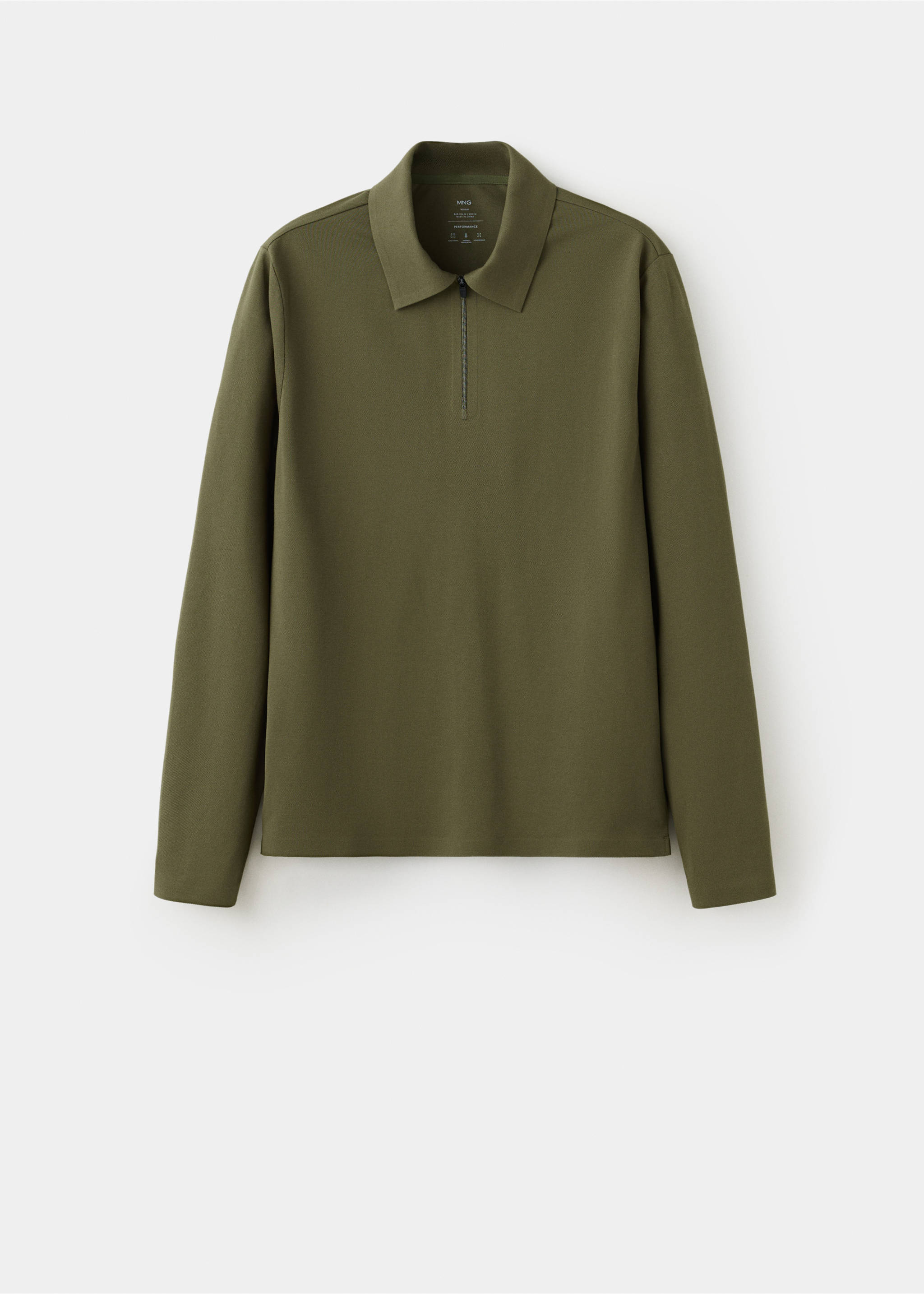 Regular fit zip polo shirt with Thermolite® - Article without model, Khaki. Ref: 37076730-00.
