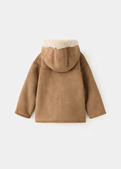 Suede and shearling-effect coat — Medium Brown 4