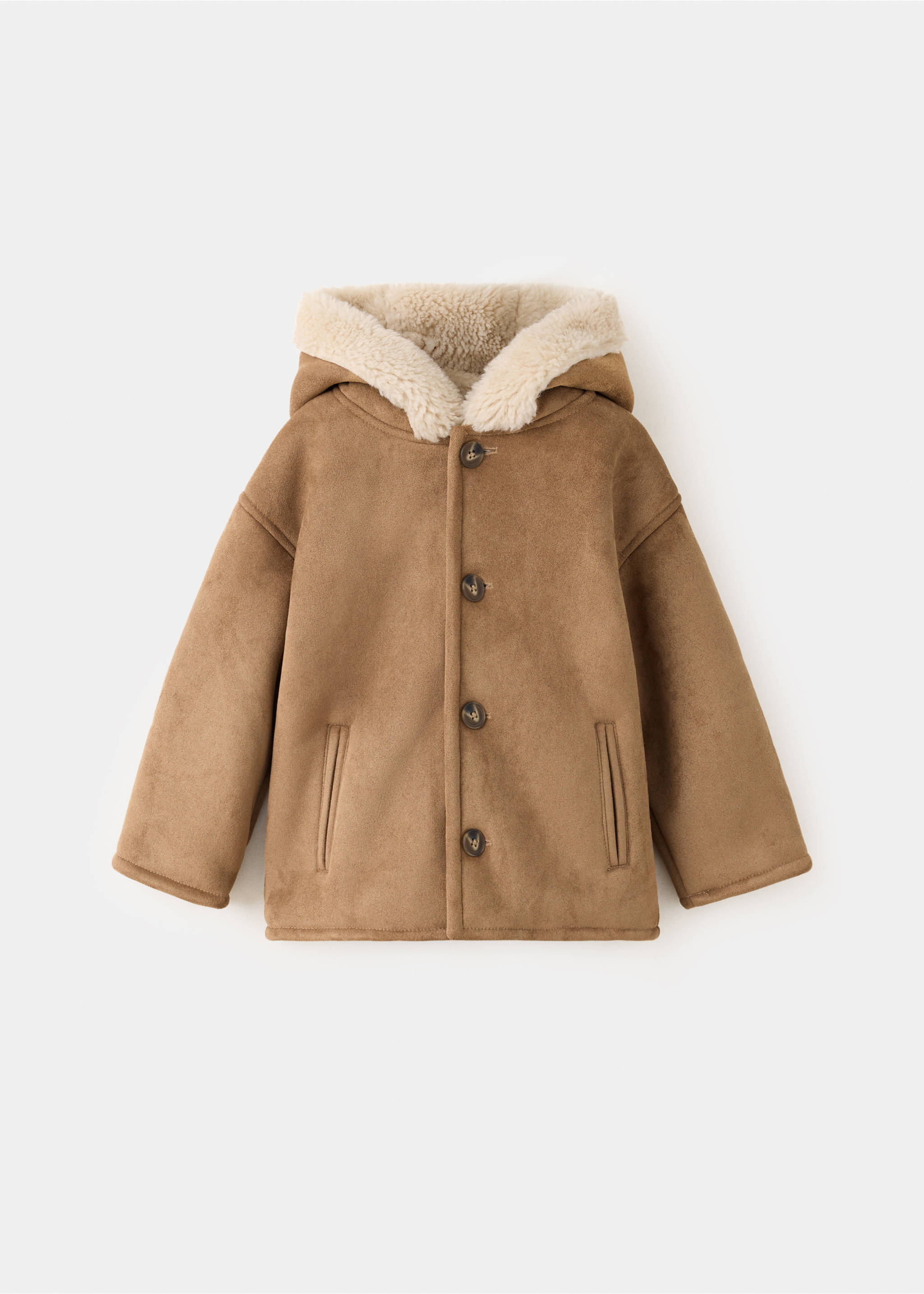 Suede and shearling-effect coat - Article without model, Medium Brown. Ref: 37076733-00.
