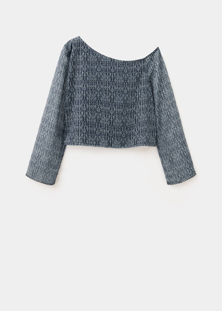 Cropped shirt with shimmer and geometric motifs — Navy