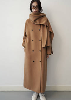 Wool coat with detachable scarf — Medium Brown 2