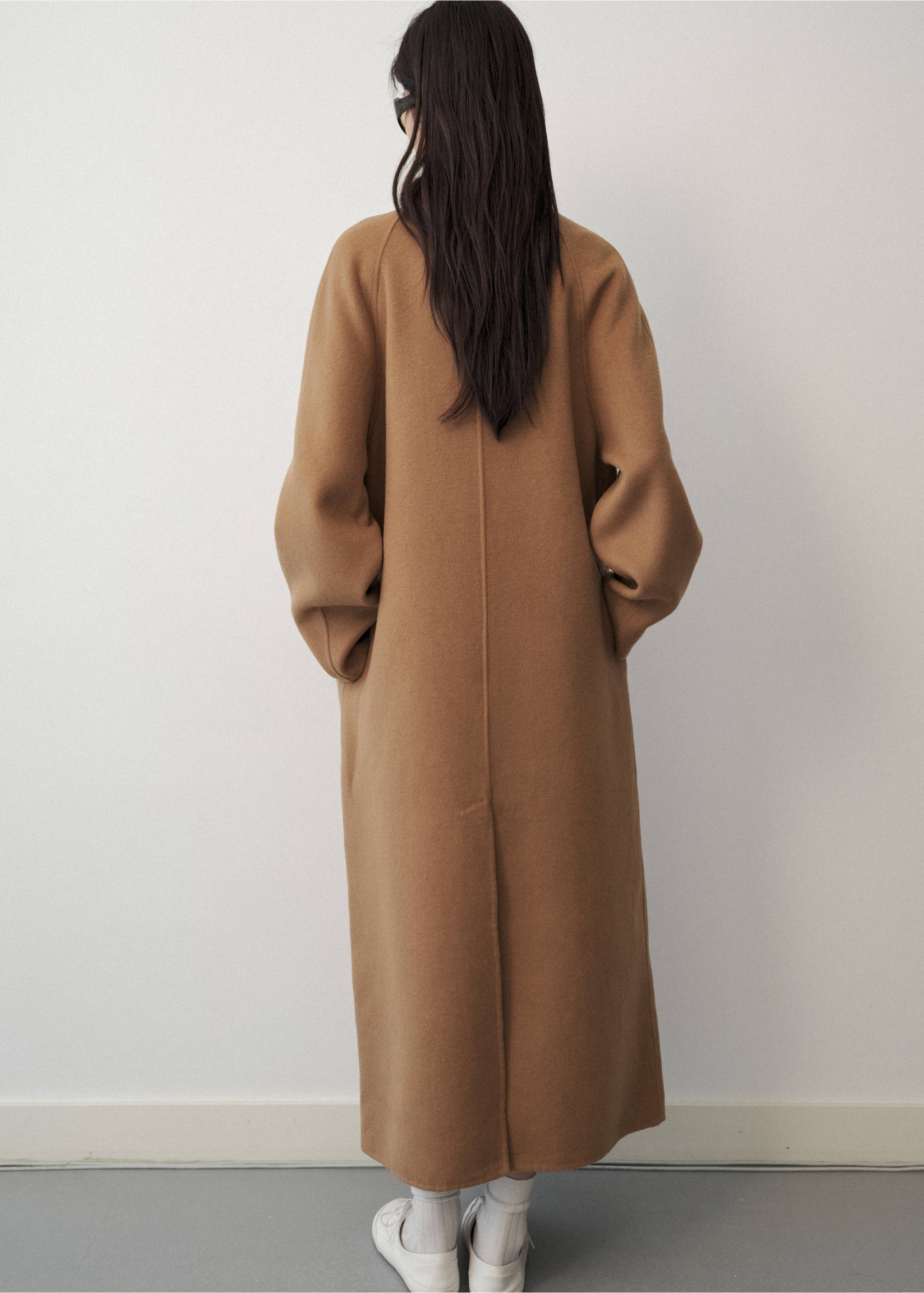Wool coat with detachable scarf - Reverse of the article, Medium Brown. Ref: 37076738-00.