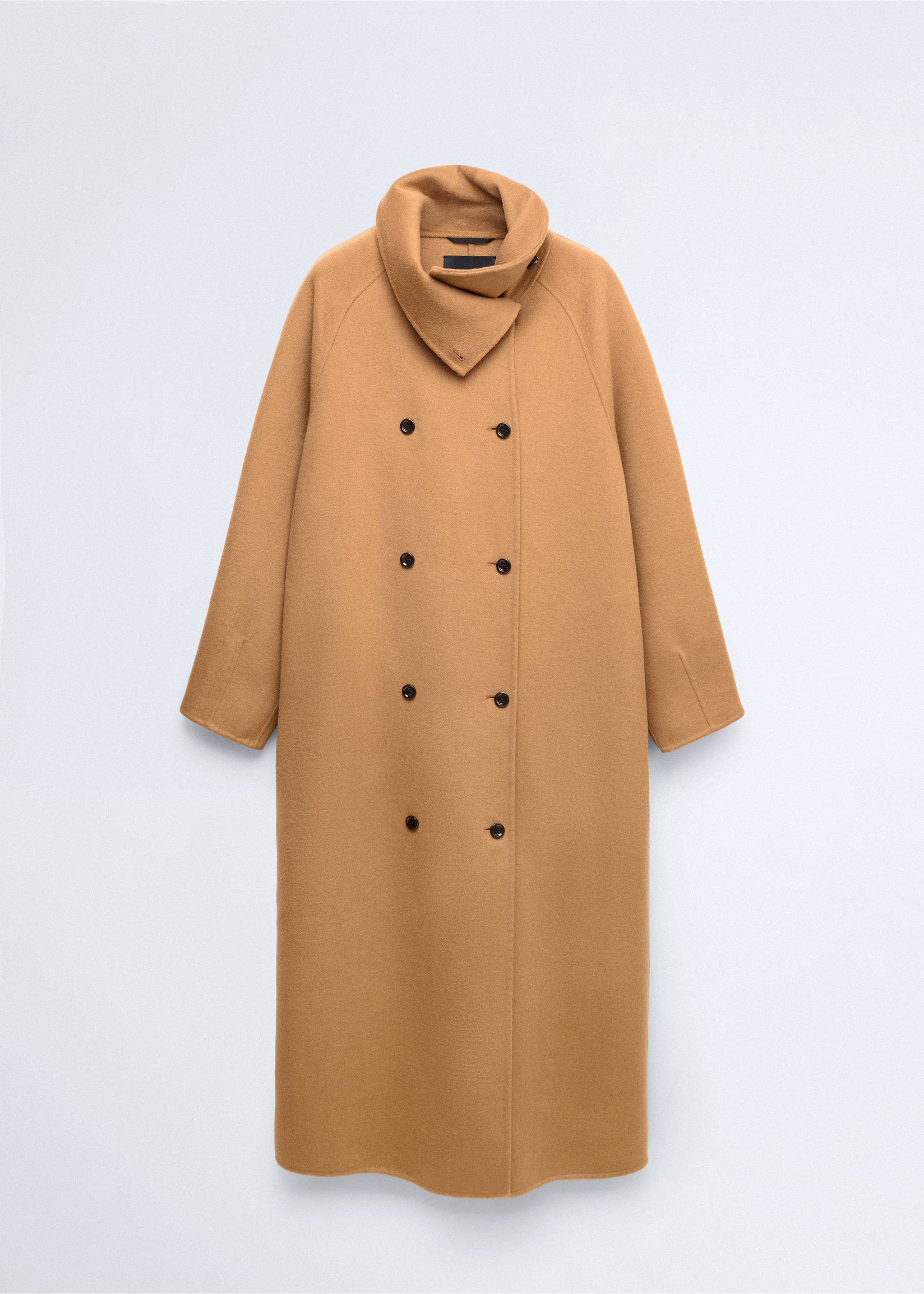 Wool coat with detachable scarf - Details of the article 0, Medium Brown. Ref: 37076738-00.