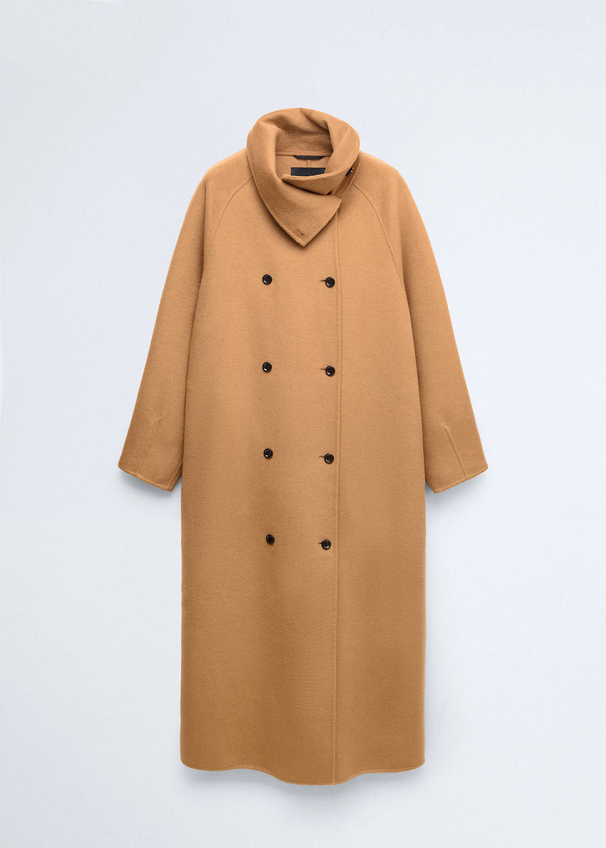 Wool coat with detachable scarf — Medium Brown