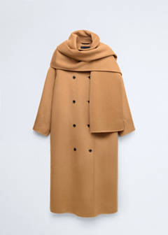 Wool coat with detachable scarf — Medium Brown 6