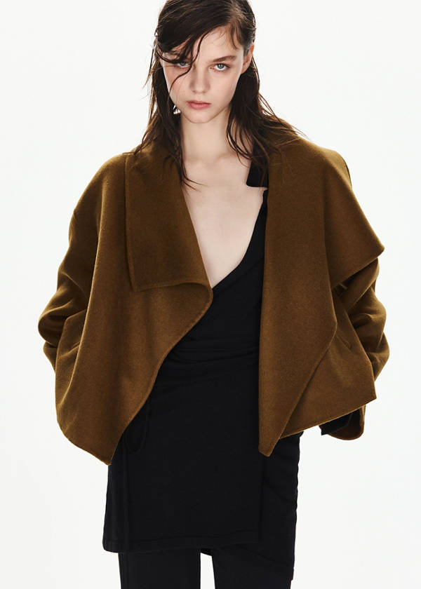 Wool shawl-collar jacket — Medium Brown