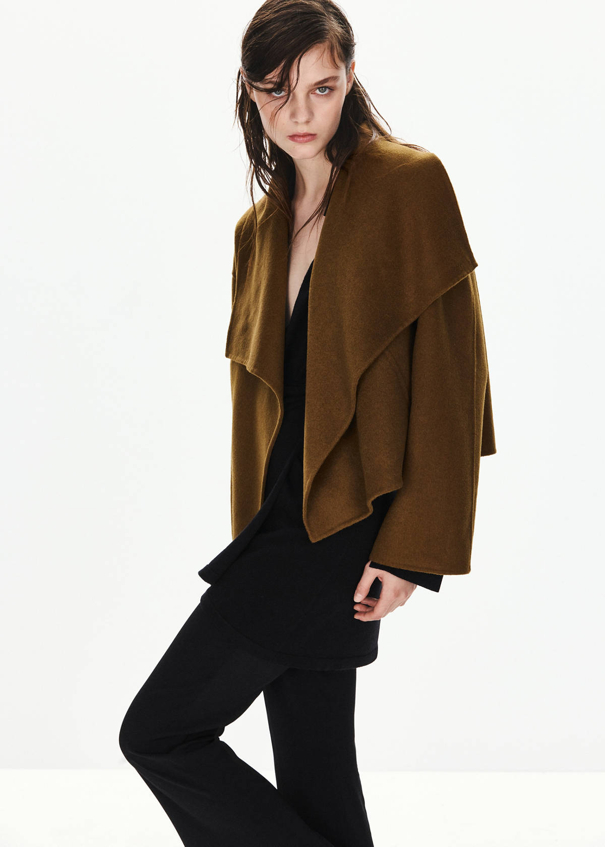 Wool shawl-collar jacket — Medium Brown