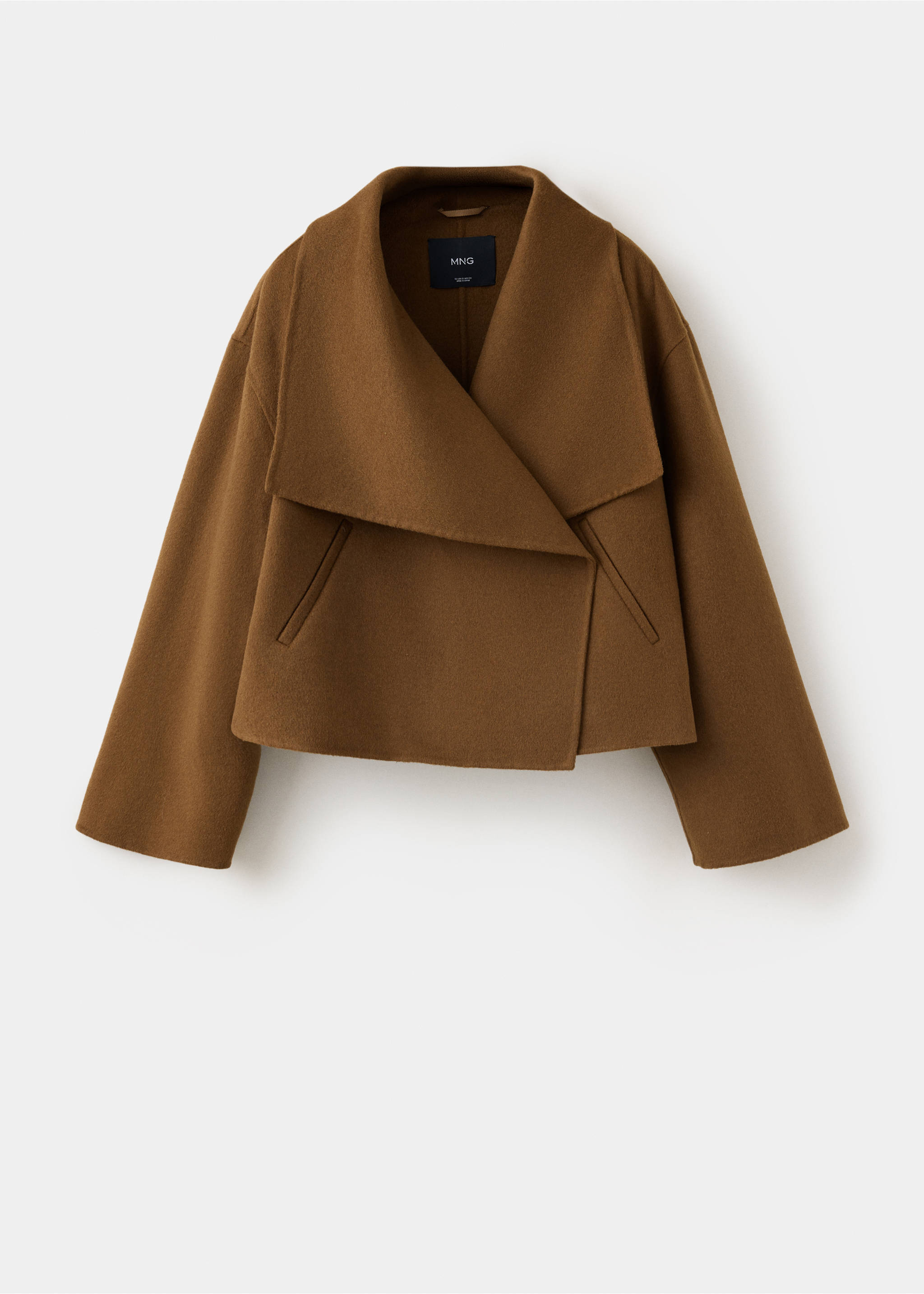 Brown cropped jacket with a wide shawl collar and dropped shoulders., Medium Brown. Ref: 37076739-00.