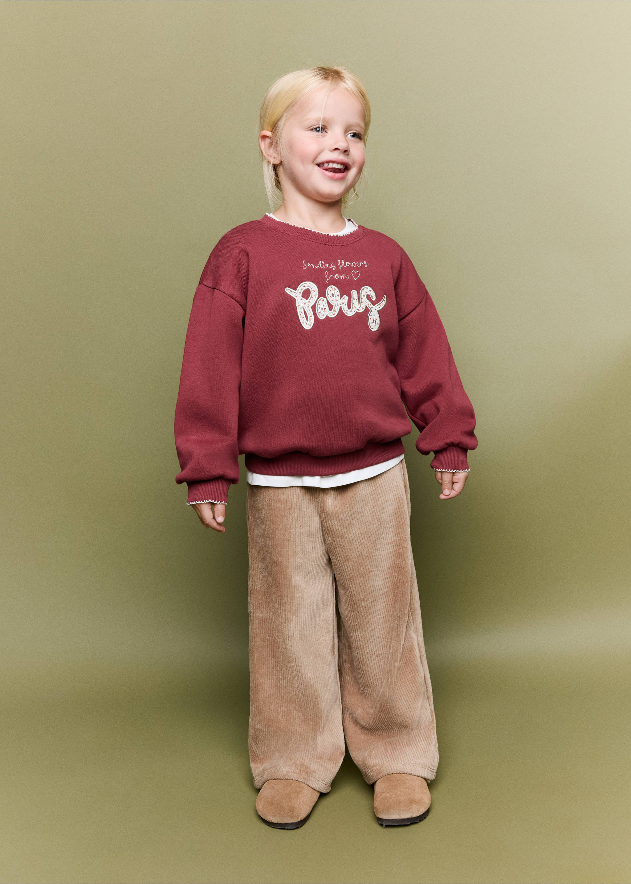 Sweatshirt met geborduurde details - Overzichtstekening, Kersenrood. Ref: 37076740-00.