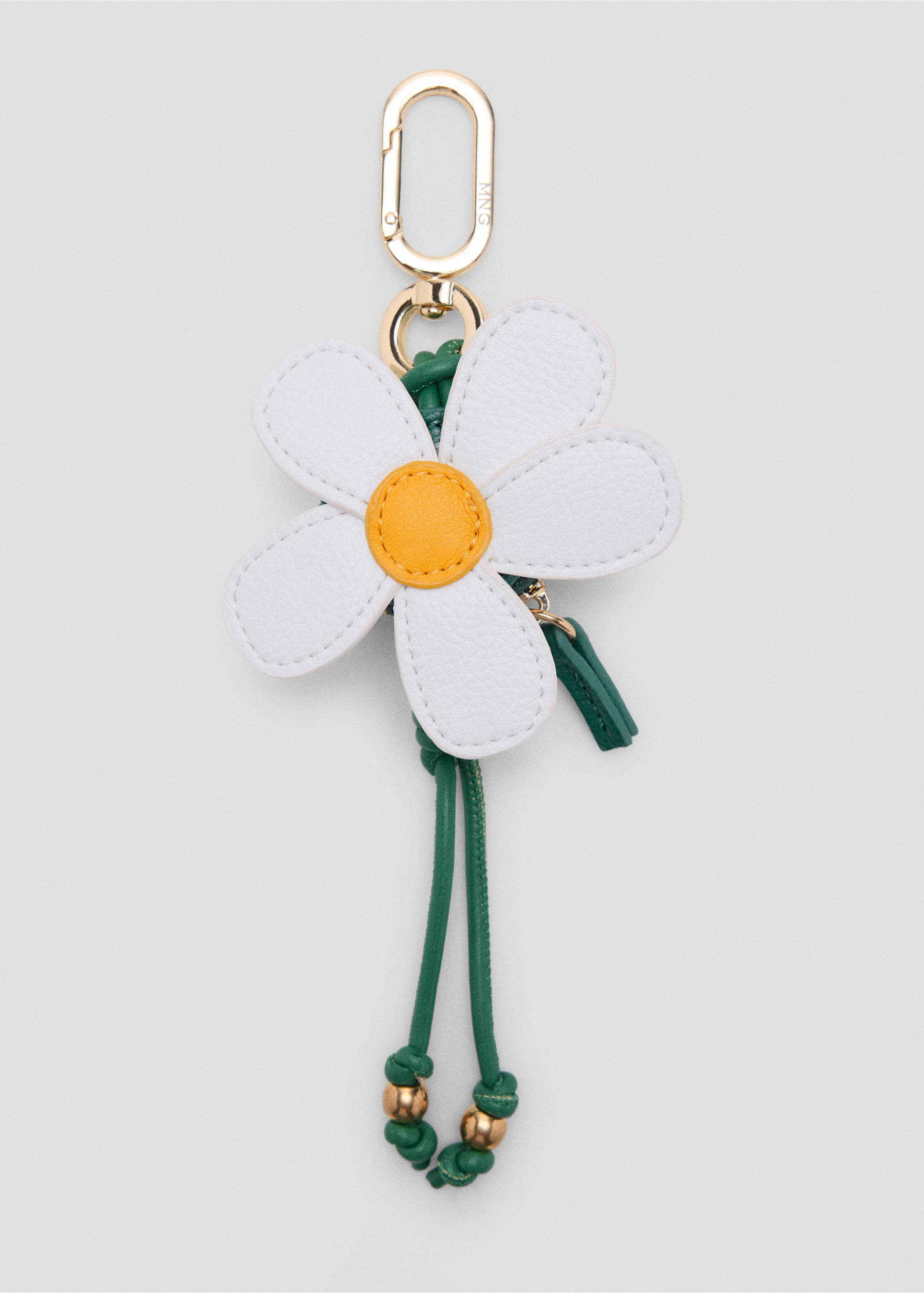 Flower-shaped keychain in white and green with gold hardware., Off White. Ref: 37076747-00.