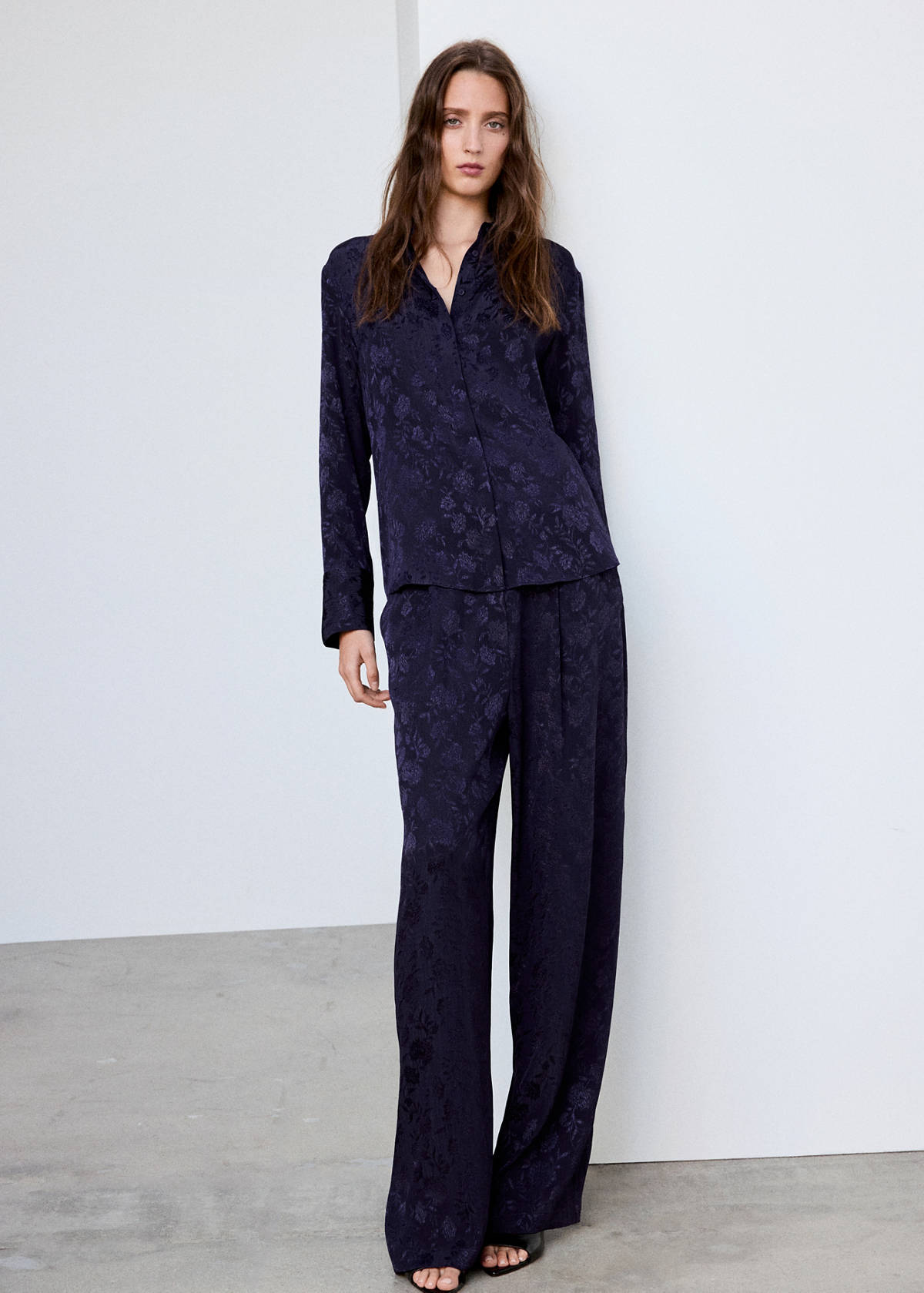 Floral jacquard trousers — Blue