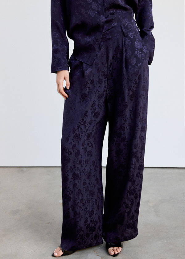 Floral jacquard trousers — Blue