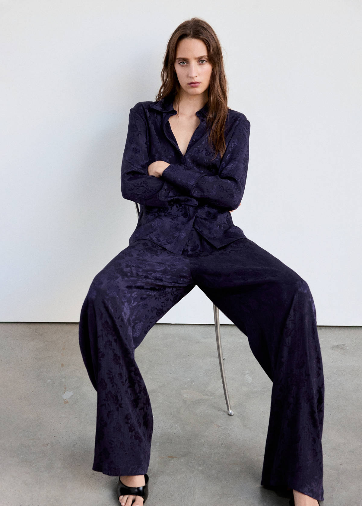 Floral jacquard trousers — Blue