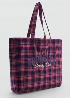 Tote bag with check pattern and embroidered text — Lilac 3
