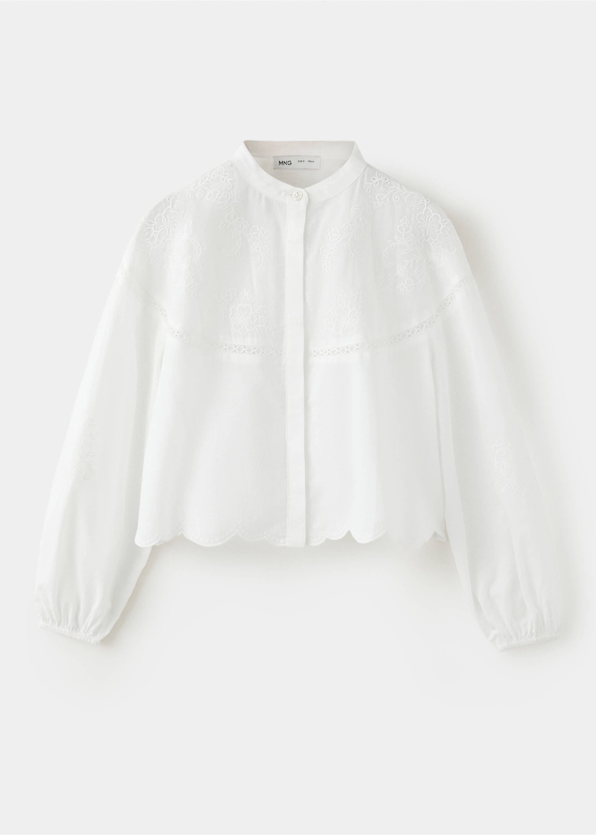 Cotton shirt with floral embroidery - Article without model, White. Ref: 37077135-00.