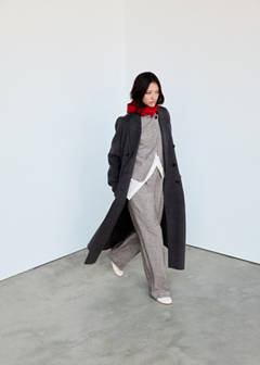 Straight checked trousers — Brown 5