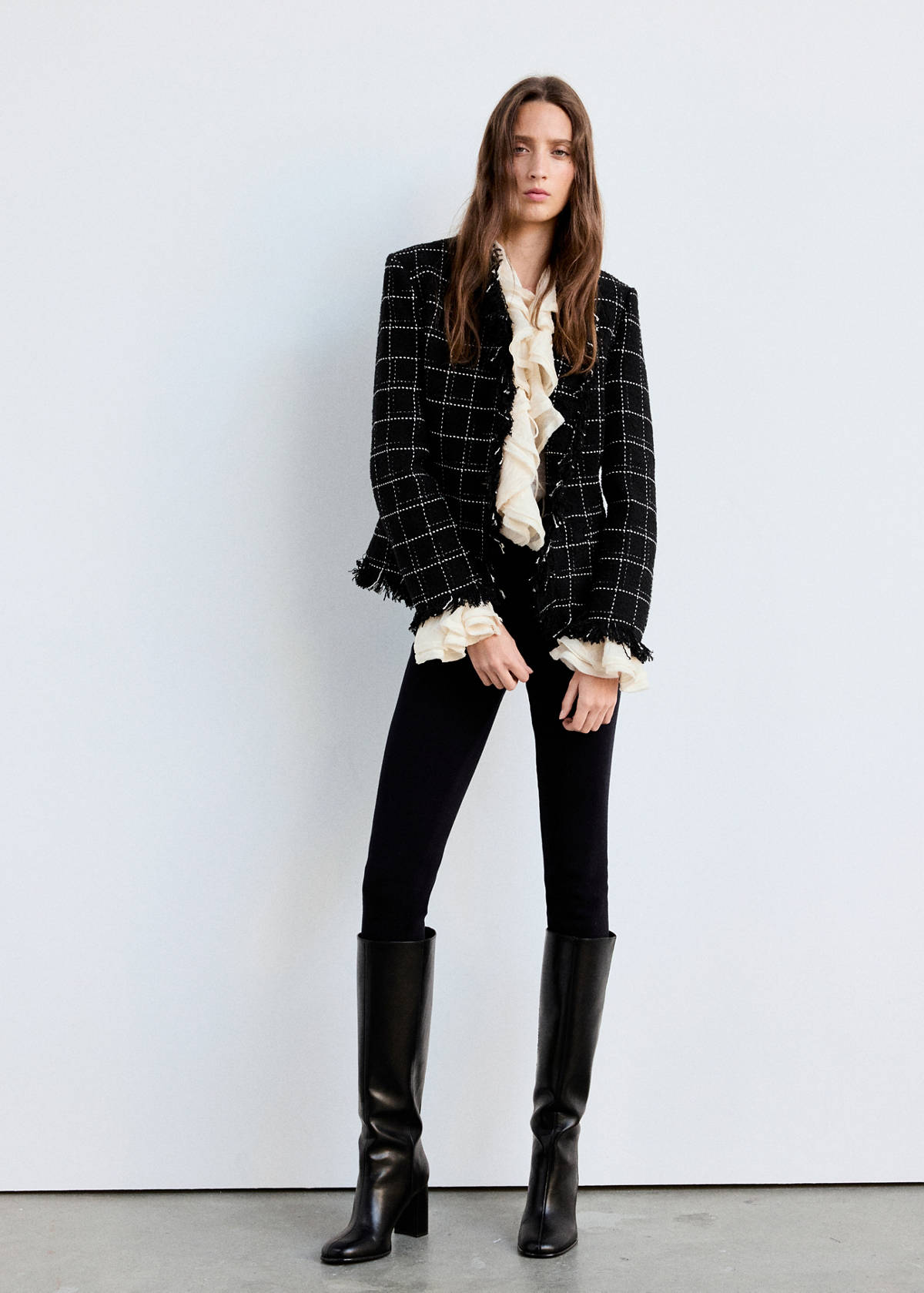 Tweed blazer with fringe — Black