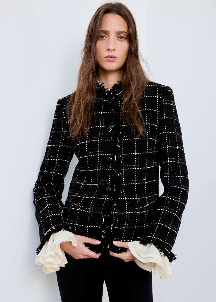 Fringed tweed blazer — Black